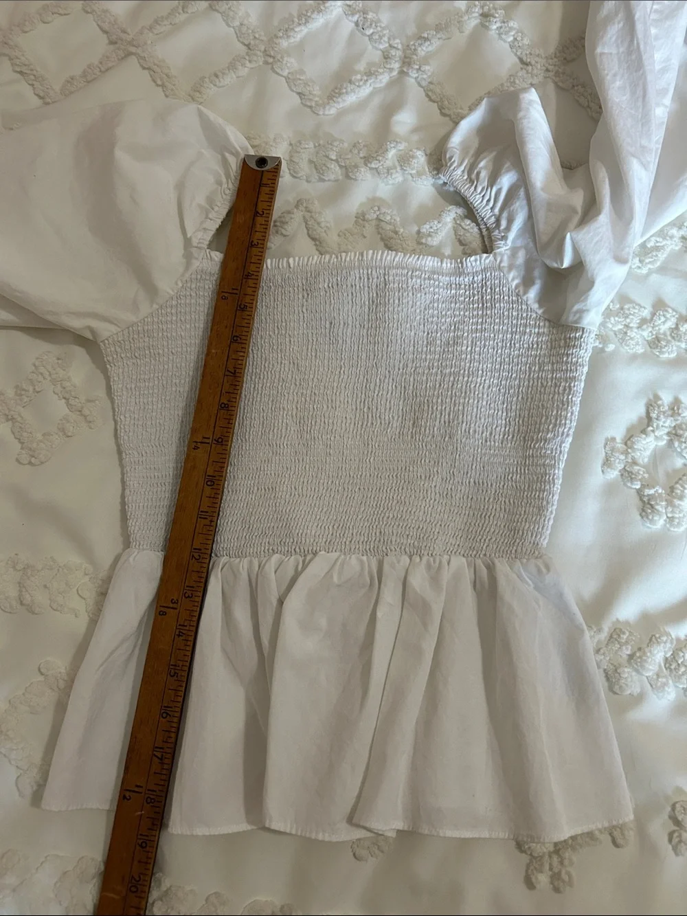 J. Crew Thomas Mason White Smocked Peplum Long-Sleeve Top size 4